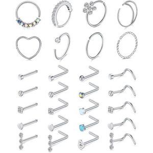 28Pcs Stainless Steel Nose Rings
